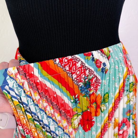 Pleated Elastic Waist A-Line Midi Skirt Boho Patchwork Eclectic Grannycore M NWT - Picture 6 of 11